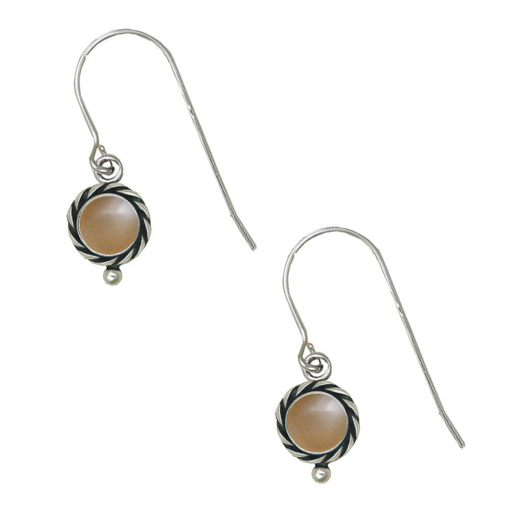 Sterling Silver Peach Moonstone Gemstone Drop Dangle Earrings